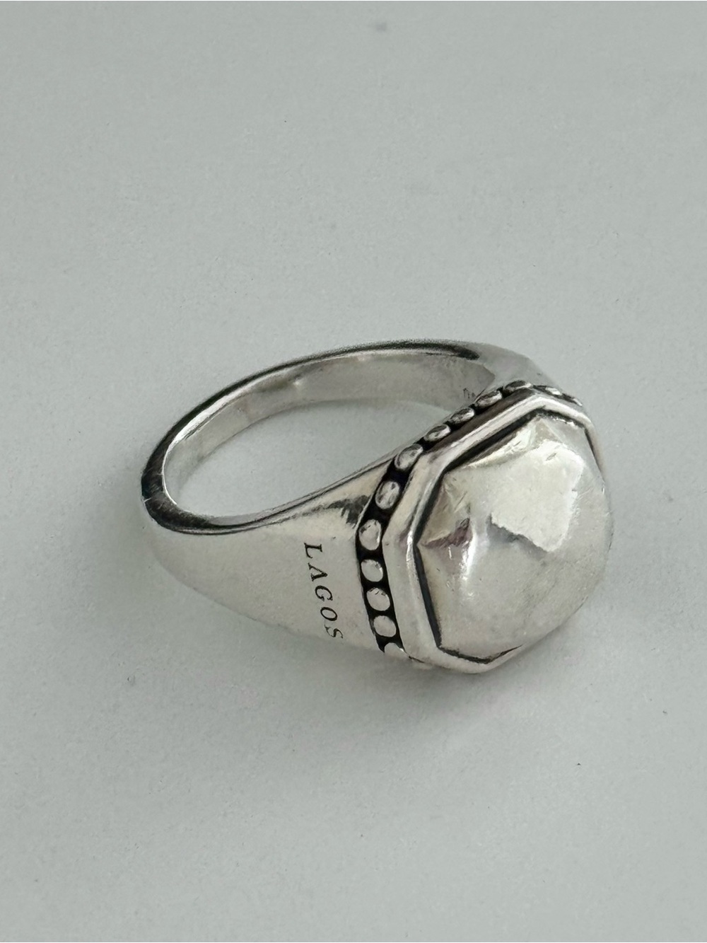 LAGOS Signet Ring Octagon Bezel 925 Sterling Silver Signed Size 8